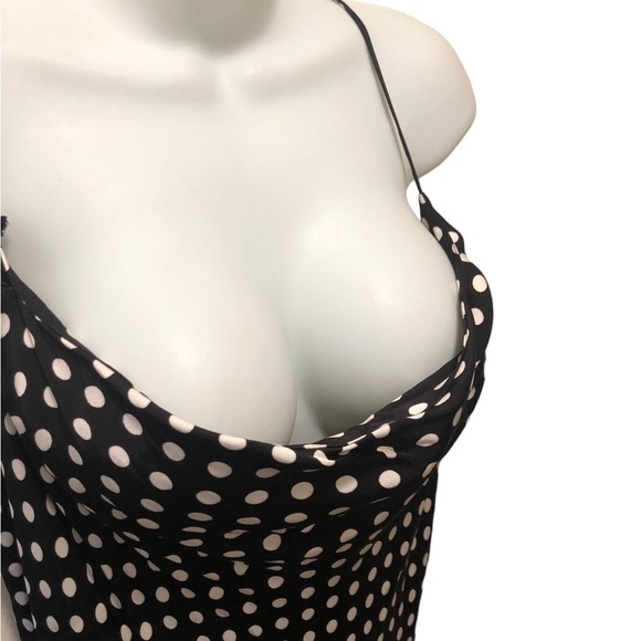 Zara Silky Draped Neck Slip Midi Dress Sz. XL Polka Dot Black White Date Nite - Picture 4 of 8